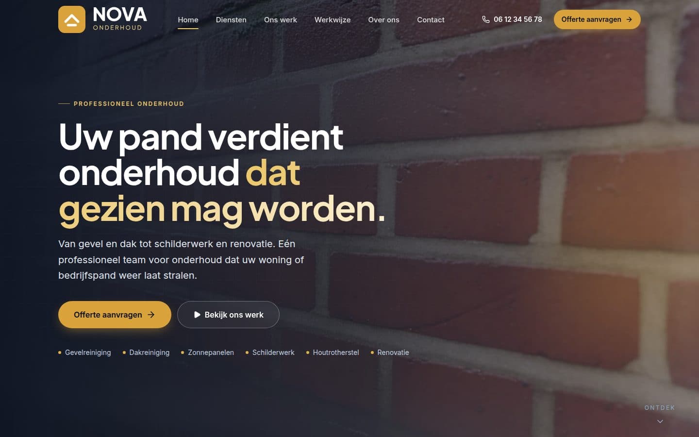 Homepage van NOVA Onderhoud, de voorbeeldsite van TagPoint